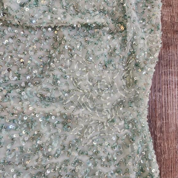 Retrofete Mich Sequin Mini Dress in Mint Aqua Green Small Beaded Sleeveless Cowl - Picture 12 of 12